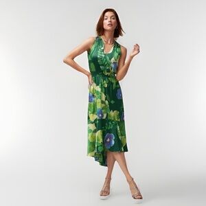 White House Black Market hi-lo halter maxi dress lush garden leaf 4 Resort Satin